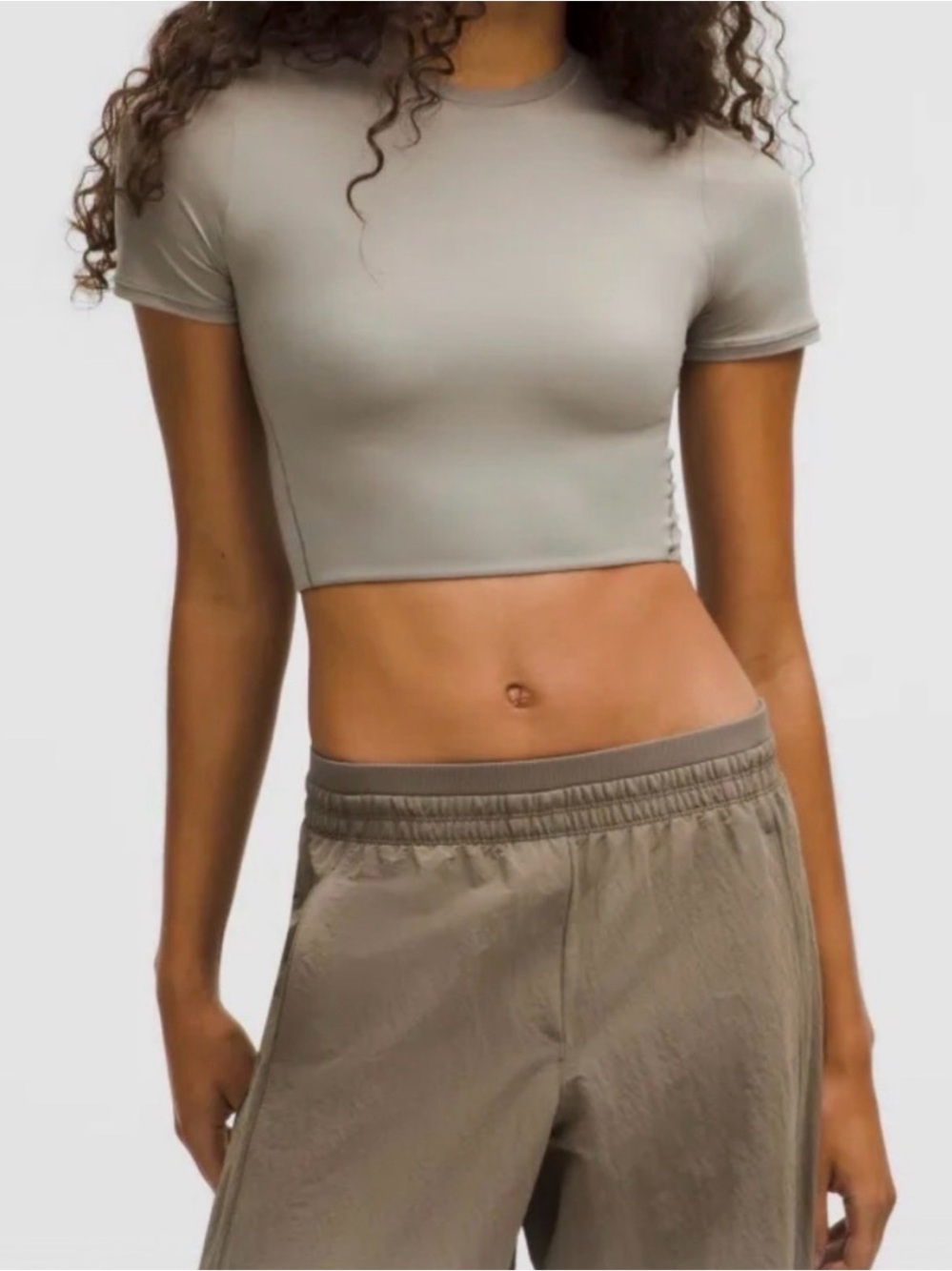 NWT Lululemon Nulu Crewneck Cropped T-Shirt, Warm Ash Grey, XL